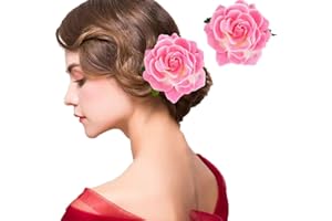 KAREERAN Rose Flower Hair Clip, Pink Artifical Rose Hair Clip Flower Girl Accessories for Vintage, Flower Brooch for Party Wedding Beach Bridal Accessory Valentine's Day 1 Pack 10CM