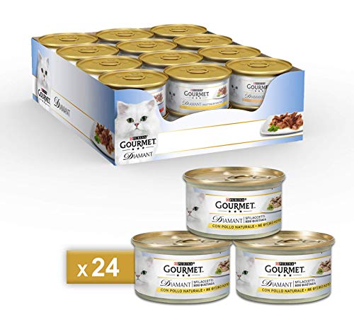 PURINA GOURMET DIAMANT Umido Gatto Sfilaccetti con Pollo Delicato- 24 lattine da 85g ciascuna (confezione da 24x85g)