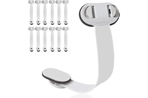 CEVIKNO Cierre Seguridad Cajones Bebe, Ajustable Cierre de Seguridad para Niños con Adhesivo 3M, Cierre Seguridad Cajones Bebe Protector Cierres para Gabinetes, Cajones, Neveras (Blanco - 12 piezas)