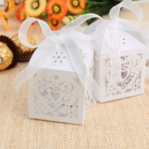 *Versand aus Deutschland* 25 x ivory weiß Hochzeit Gastgeschenk Bonboniere Kartonage Schachtel Geschenkbox - 3