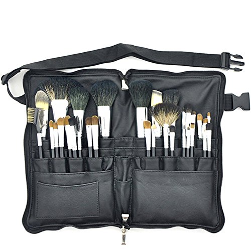 MSQ Professional 32pcs Animal Hair Makeup Brush Set Natural Wood Handle With PU Leather Case