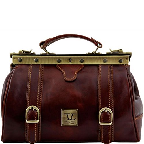 Tuscany Leather Monalisa Bolso de doctor en piel con hebillas frontales Marrón