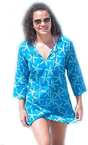 West Indies Women's Tunic Swimsuit Bikini Cover-Up Beach Cruise Resort Island Wear Small ST Barth's Tropical Blue