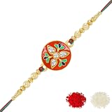 Riddhika Ventures Gold Plated Designer Rakhi Set For Brother - Includes Roli Chawal & Greeting Card (XL, Cotton) - View #8