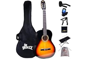 Winzz 4/4 Guitarra Clásica Set para Principiante - Kit de Guitarra Española de 39 Pulgadas con Cuerdas de Nylon para Adultos, Niños Más de 12 Años, Sunburst