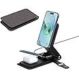 Wireless Charging Station for Apple Magsafe Charger, Travel 3 in 1 Foldable Charging Dock & Magnetic Phone Stand for iPhone 14 Pro Max/14 Pro/14/13/12/11/XS/X, Samsung, Apple Watch AirPods (grey), USB
