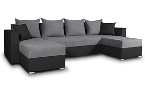 ‎SOFNET Sofnet Wohnlandschaft mit Schlaffunktion Beno - U-Form Couch, Ecksofa, Couchgranitur mit Bettfunktion, Polsterecke, Big Sofa, Polstergarnitur (Schwarz + Dunkelgrau (Cayenne 1114 + Enjoy 23))