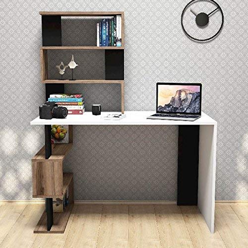 MINAR by Homemania Homemania Scrivania Snap Colore Bianco, Noce e Nero, in Melaminico e PVC-per Ufficio, Studio, Camera, Cameretta-Tavolo, Porta PC, Ripiano, 18 mm di qualità E1, Taglia Unica