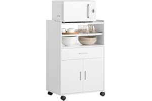 SoBuy Carrello da Cucina con Ruote e Piano Estraibile Mobiletto Salvaspazio per Microonde con Cassetto, Ripiani e Ante Mobile Cucina Bianco 92x59x40cm per Sala da Pranzo mini cucina monoblocco FSB09-W