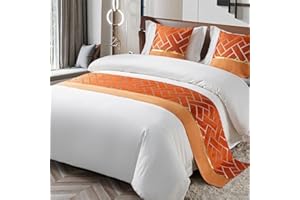Morbuy Bed Runners and Matching Cushions Set, Scarves Bed Runners Hotel Bed Scarf Bedding Bed Towel Luxury Bedspread Protection for Living Room Bedroom Hotel (Orange gold,50x260+50x50cm)