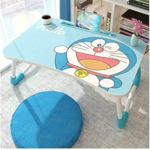 BRUSHFINCH Writing Homework Table Creation-Best for Kids, Doremon Cartoon Pattern Top Multipurpose Wooden Laptop Desk Bed, Study Table, Reading and Dining Portable Table Strong for Kids Boy and Girl.