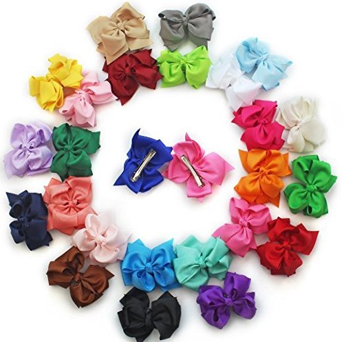 25pcs 4 Inches Boutique Hair Bows Girls Kids Children Alligator Clip Grosgrain Ribbon Headbands