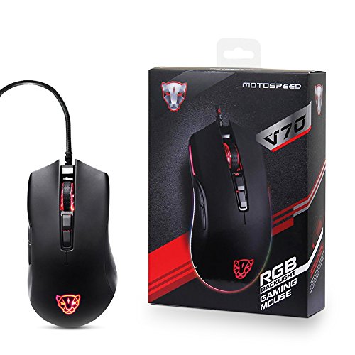 Motospeed Rat  n Gaming Profesional 3500DPI -7 Botones -Cableado Computadora Raton Gaming Programable RGB-Compatible con Windows 7  8  10  XP  Vista  ME  2000 y Mac OS  Color Negro