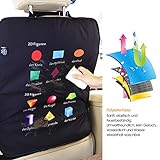 BAYTTER® Rücksitzschoner Rückenlehnenschutz + Rücksitz Organizer mit großer Kapazität, mit durchsichtigem iPad Tablet Fach, für Kinder mit 0-5 Jahren Früherziehung wasserdicht, mit wickelunterlage, mit Geometrie, 60x 45cm, passend für jedes Auto, schwarz - 5