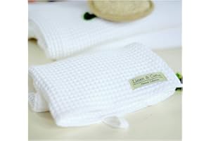 Linen & Cotton Luksusowa sprana wafla do kąpieli, do rąk, twarzy, dla gości, ręcznik dla niemowląt LEILA, 100% bawełna, 50 x 65 cm, biały