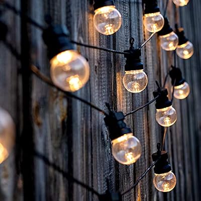 Lumisky Jardin Guirlande lumineuse lumiere blanche solaire PARTY CLEAR SOLAR 10 globes ronds transparents LEDs 570cm, Noir, 270cm + 300cm - Indice de protection : IP 44