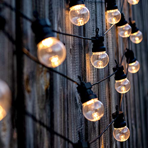 Lumisky Jardin Guirlande lumineuse lumiere blanche solaire PARTY CLEAR SOLAR 10 globes ronds transparents LEDs 570cm, Noir, 270cm + 300cm - Indice de protection : IP 44
