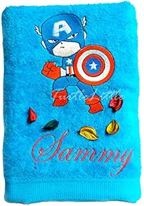 TurtleLittle, Cotton, Baby Captain America of Avengers Personalised Kids Bath Towel, 500 GSM (Set of 1, White)