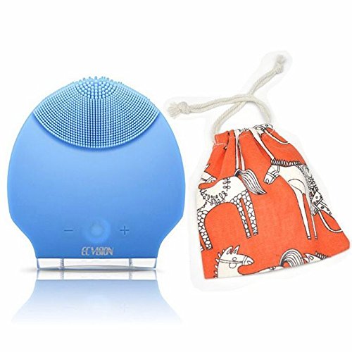 ECVISION Ultrasonic Facial Cleansing Brush Silicone Rechargeable Mini Vibrating Sonic Beauty Instrument Super Facial Cleaner Massager Safe Natural Pleasing Care Cleansing Face Care Machine (Blue)