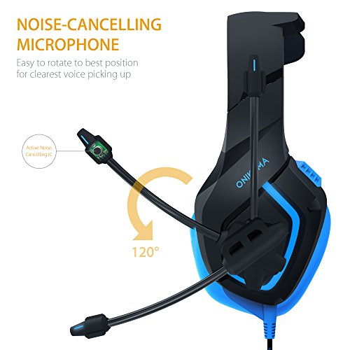 Gaming Headset para PC  MillSO PS4 Gaming Auriculares sobre la diadema para la oreja para Xbox One con micr  fono de cancelaci  n de ruido est  reo LED de luz 3 5 mm Audio Splitter Cable - Azul