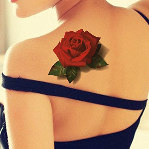 TAFLY 5 Sheets Waterproof Temporary Tattoo Body Stickers Sexy Rose Floral Red Color Butterfly