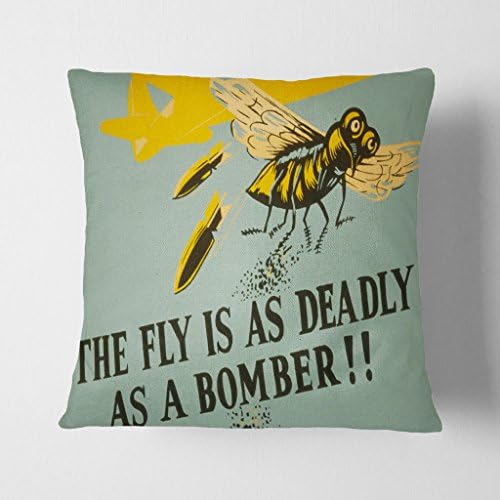 Arty Pie Vintage Wpa Poster Deadly Bomber Double-Sided Faux Suede Cushion Square Throw Pillow Cover and Pad, Polyester, Multi-Colour, 42 x 20 x 42 cm