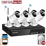 YESKAMO Wireless CCTV Camera Systems 4CH 1080P HD Network Video Recorder with 4pcs 1.3MP 960P Wifi Bullet IP Cameras &amp; 1TB Surveillance HDD for Outdoor Home Security Monitoring Kit Support Motion Activated Email Alert Remote View on Phone App