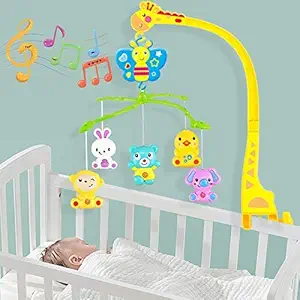 babygo gifu musical sound rattle cot mobile rotating for cradle and bed jhoomer ( no batteries required)- Multi color