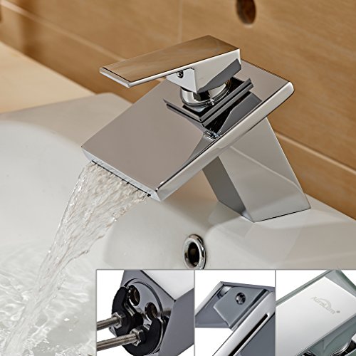 Chrom Waschtischarmatur Wasserfall Waschbecken Armatur Wasserhahn Spültischarmatur Kupfer Mischbatterie Waschbeckenarmatur für Bad und Küche - 7