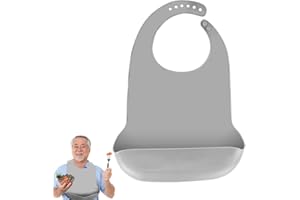LWMLWM Bavaglini per Adulti in Silicone Lavabili, Bavaglini da Pranzo per Adulti Riutilizzabili per Uomini Pettorali Impermeabili per Adulti Anziani E Disabili (Grigio)