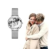 Personalisierte Uhr mit Foto Benutzerdefinierte Edelstahl Armbanduhr für Mens Frauen Liebhaber Geschenk