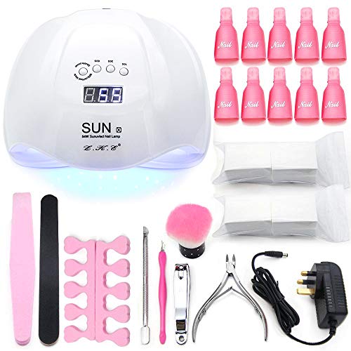 54W LED UV Nail Lamp,Nail Lamp for Gel Nail Curing Dryer with LCD Display 10/30/60/99s Timer Automatic Sensor Manicure Tools 10 Pcs Sets