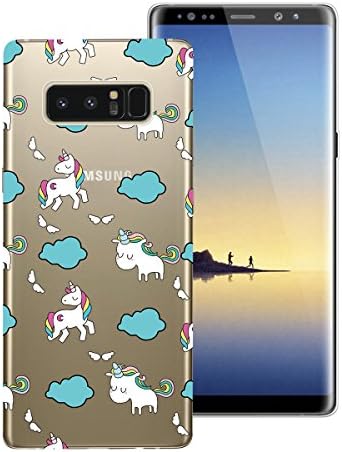 GrandEver Case for Samsung Galaxy Note 8 Back Cover Cute Design Clear Soft Gel TPU Silicone Bumper Scratchproof Protective Shell - Unicorn Cloud