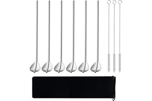 BONHHC 6 cucharas de pajita de acero inoxidable,pajitas de metal reutilizables con cuchara,pajitas de metal en forma de corazón,cucharas de cóctel Latte Macchiato para cócteles,batidos,batidos,bebidas