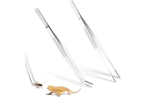 LTMMC 2 Pieces Reptile Feeding Tongs, Aquarium Tweezers, Extra Long Stainless Steel Straight Tweezers and Curved Tweezers for Aquatic Aquarium Plants Reptiles Lizards, Geckos and Snakes