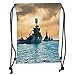 Produktbild OQUYCZ Drawstring Sack Backpacks Bags,War Home Decor,Ship Convoy on Sea Carrying Supplies to Battlefield Enemy Coasts Warfare Photo,Blue Tan Soft Satin,5 Liter Capacity,Adjustable String Closu