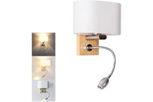 JZCDR Luminaire Applique Murale Bois Avec Interrupteur Lampe Lecture Murale LED Tube Metal Cygne Flexible Réglable Abat Jour Verre Liseuse Chevet Murale Douille E27 Salon Étude Chambre Adulte (1 pack)