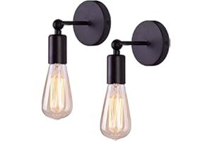 MENGJAY 2 pièces Appliques Murales Vintage Industrielle Noir en Métal Plafonnier Luminaire Rétro Applique Intérieure Décoration pour Salon Cuisine Couloir Chambre Café Bar