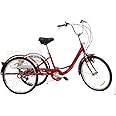24 Zoll Dreirad Senioren Erwachsene Senioren Dreirad Fahrrad 6 Gang 3 Räder Bike Korb Licht Lastenfahrrad mit Licht Shimano L