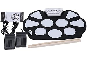 MMAN Kit Electrónico De Almohadilla De Batería Enrollable De Silicona,Tambor Profesional Portátil,Plegable con Función Stick Record