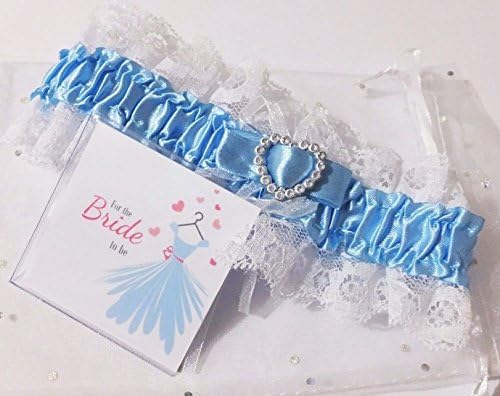 Bride Wedding Garter &amp; Sixpence Bridal Hen Night Do White Blue Satin Ribbon Lace Garter