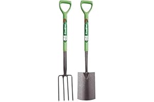 MAXLAND 2 Piece Carbon Steel Fork and Spade Digging Set for Garden and Lawn Versatile Tools for Gardeners Strong Tough and Durable Metal
