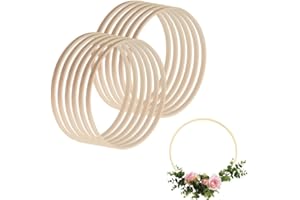 GYWHOOFT 12 Pezzi Cerchi in Legno, 15 cm Anelli a Cerchio in Bambù Acchiappasogni, Anelli in Legno di Bambù per Matrimonio,per Decorazioni in Macramè Ghirlande,Realizzare Decorazioni per Decorazioni