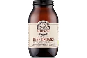 Hirsch Organic UK Grass Fed Beef Organs Supplement (Liver, Kidney & Heart) - Soil Association Certified 100% Organic and Glyphosate Free & Vitamin & Mineral 3rd Party Tested