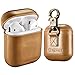 Produktbild AirPods Ledertasche Hülle, Icarer Echt Leder Vintage Tasche Stoßfeste Schutzhülle Slim Lightweight Echtleder Case Schlüsselbund für Apple AirPods 1&2 (LED an der Frontseite Nicht Sichtbar) (Khaki)
