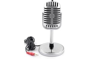 Fyearfly Micrófono Retro, micrófono estéreo dinámico de Estilo Retro clásico con Cable de Audio de 3,5 mm para PC portátil