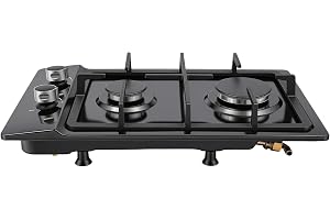 Gasspis med 2 lampor med 3 kW och 1,75 KW brännare för LPG/naturgas, 51 x 31 cm utomhus gasspis av rostfritt stål, bärbar gasspis med tryckreducerare och 1,5 m slang, gasspis för inomhus- och