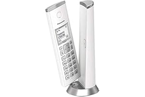 Panasonic KX-TGK210JTW Telefono Cordless, Sistema DECT, Schermo LCD 1.5" a Retroilluminazione Bianca, Suoneria Polifonica, Blocco Chiamate Indesiderate, Bianco