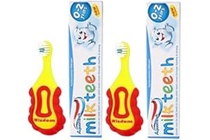 FUNTASY GIFTS 2 x Wisdom Step-by-Step Baby Toothbrush 0-2 Years and 2 x Aquafresh Milk Teeth Babies Toothpaste 50ml Set, Supersoft Brush Extra Small Head, Gentle Brushing & Cleaning
