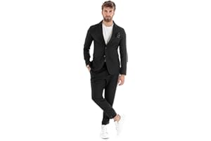 GIOSAL Outfit Uomo Abito Completo Lino Giacca Monopetto Pantalone Classico Tinta Unita Taschino a Pochette